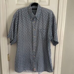 EVERGREEN 100% Cotton Blue Button Down Shirt with Pattern #453